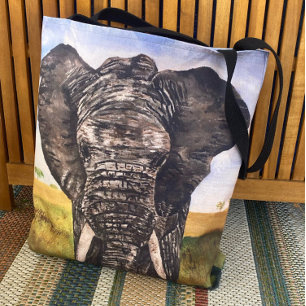 Save the Elephants African Animal Painting Tote Bag