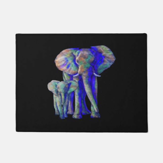 Save The Elephants Art Animal Lover Mama and Baby Doormat (Front)