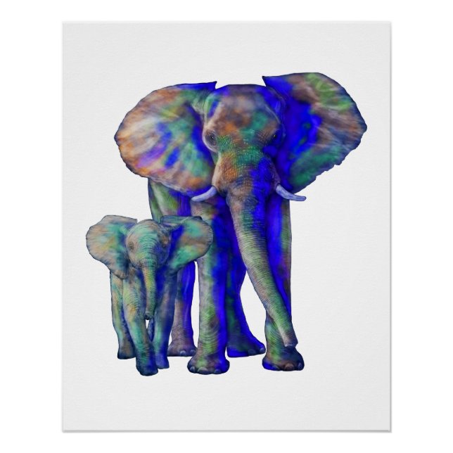 Save The Elephants Art Animal Lover Mama and Baby Poster (Front)