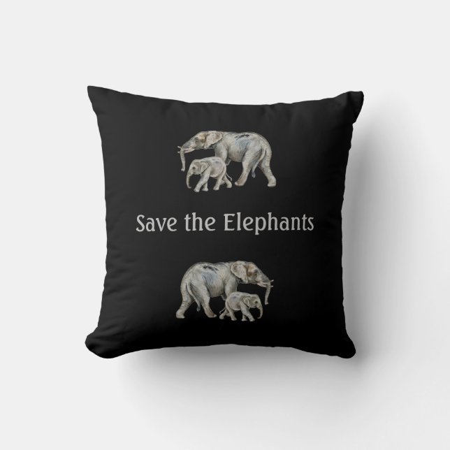 Save the Elephants Beautiful Animals Africa Script Cushion (Front)