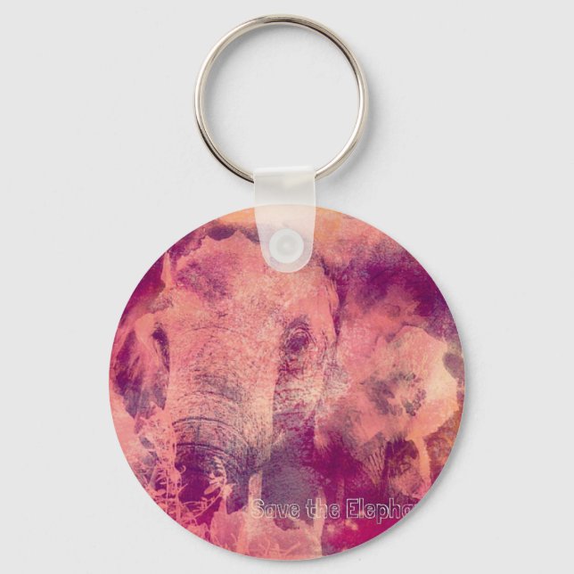 Save the Elephants Digital Art Grunge Key Ring (Front)