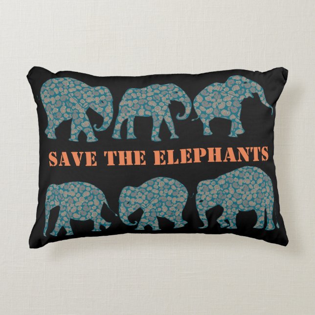 Save the Elephants Paisley on Black Pillow (Front)