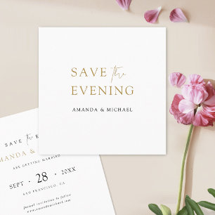 Save the Evening Elegant Minimalist Modern Gold Date
