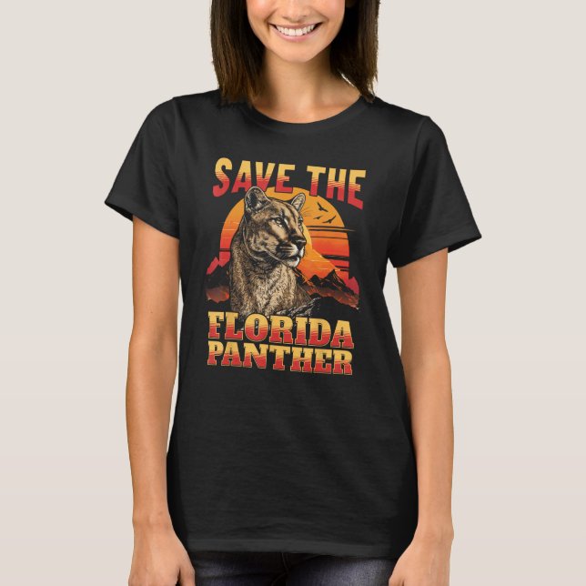 Save The Florida Panther Retro Wildlife Cougar T-Shirt (Front)