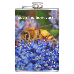 Save the Honeybees Pollinating California Lilac Hip Flask