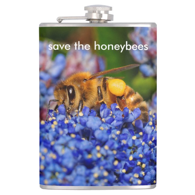 Save the Honeybees Pollinating California Lilac Hip Flask (Front)