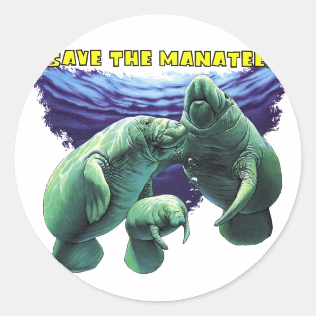 Save the Manatees Classic Round Sticker (Front)