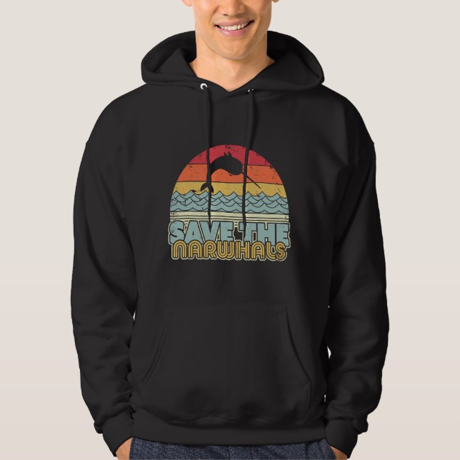 Save The Narwhals . Retro Style Narwhal Hoodie (Front)