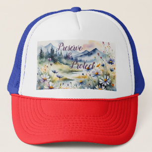Save the Nature, Wildflower & Calligraphy Script Trucker Hat