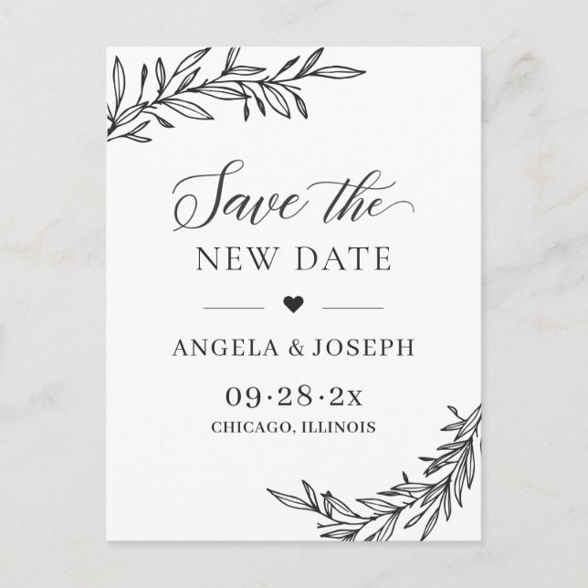Save the New Date Change of Plan Wedding Postponed Postcard (Front)