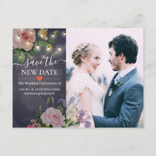 Save the New Date Chic Wedding Postponement Photo Announcement Postcard