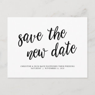 Save the new date, Wedding postponement, Black Postcard