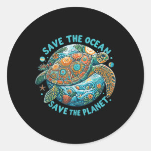 Save The Ocean Save The Planet Cute Sea Turtle Classic Round Sticker