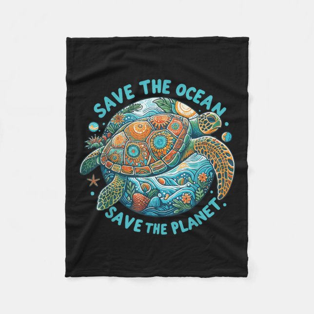 Save The Ocean Save The Planet Cute Sea Turtle  Fleece Blanket (Front)