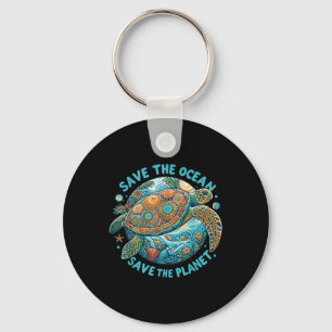 Save The Ocean Save The Planet Cute Sea Turtle  Key Ring