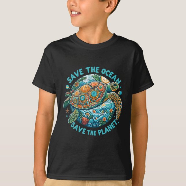Save The Ocean Save The Planet Cute Sea Turtle  T-Shirt (Front)