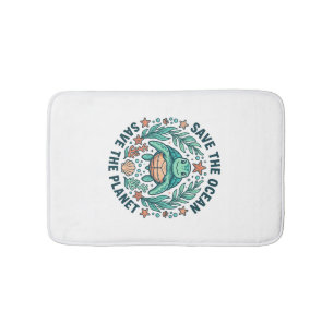 Save the Ocean Sea Turtle Vintage Engraving Shirt_ Bath Mat