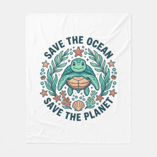 Save the Ocean Sea Turtle Vintage Engraving Shirt_ Fleece Blanket