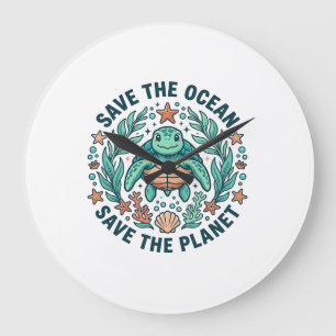Save the Ocean Sea Turtle Vintage Engraving Shirt_ Large Clock