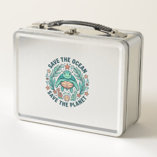 Save the Ocean Sea Turtle Vintage Engraving Shirt_ Metal Lunch Box
