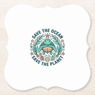 Save the Ocean Sea Turtle Vintage Engraving Shirt_ Paper Coaster