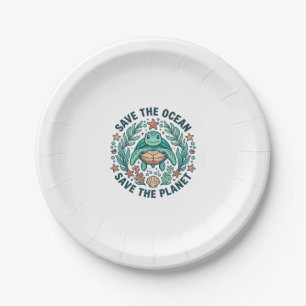 Save the Ocean Sea Turtle Vintage Engraving Shirt_ Paper Plate