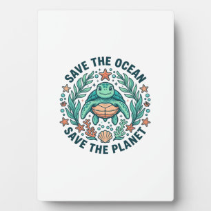 Save the Ocean Sea Turtle Vintage Engraving Shirt_ Plaque