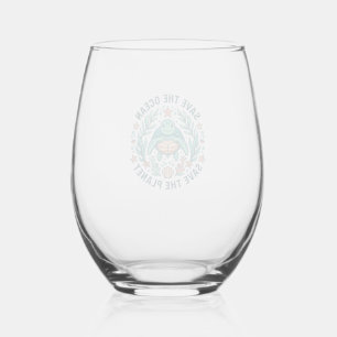 Save the Ocean Sea Turtle Vintage Engraving Shirt_ Stemless Wine Glass
