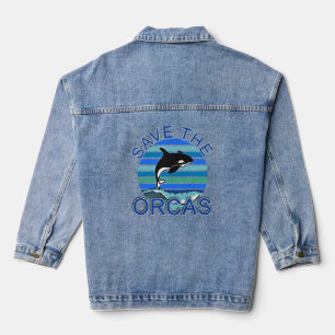 Save the Orcas Beautiful Whale Art Denim Jacket