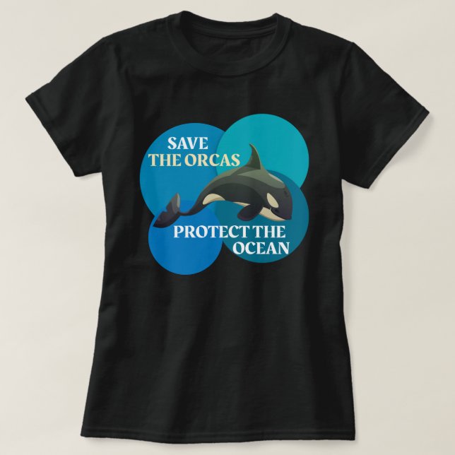 Save The Orcas Protect The Ocean Retro Whale Orca T-Shirt (Design Front)