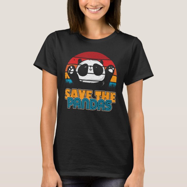 Save The Pandas   Retro Style Panda T-Shirt (Front)