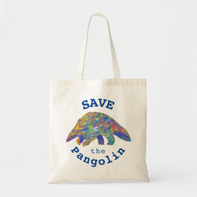 Save the Pangolin Colorful Endangered Animal Art Tote Bag (Front)