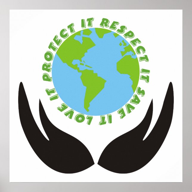 Save the planet earth and hands poster (Front)