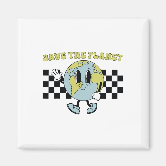 Save The Planet Earth Day Environment Retro Groovy Magnet (Front)