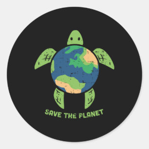 Save The Planet Earth Day Environment Turtle Recyc Classic Round Sticker