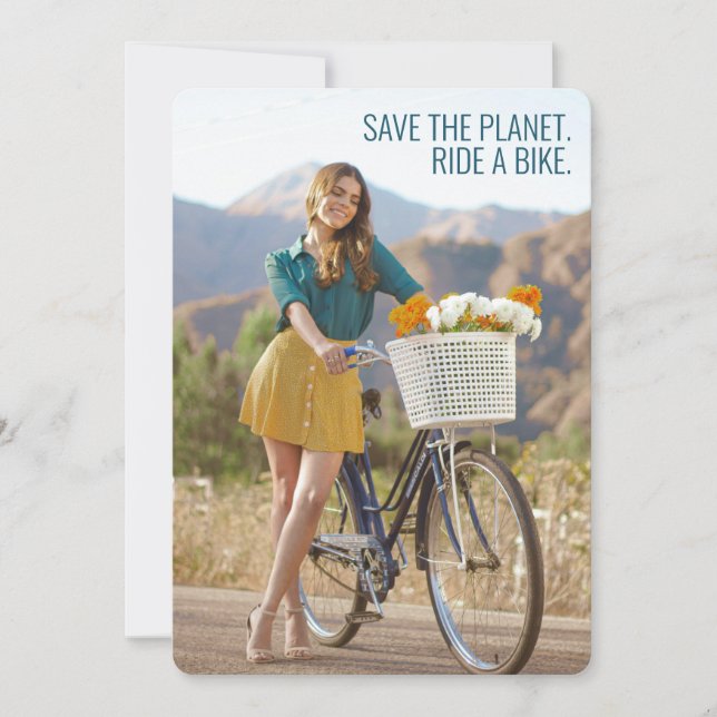 Save the Planet – Ride a Bike Motivational Art Holiday Card (Front)