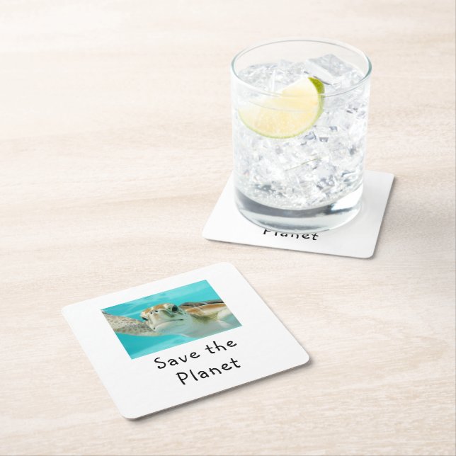 Save The Planet  Square Paper Coaster (Insitu)