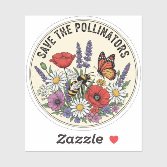 Save the Pollinator with bee, butterfly & flowers (Sheet)