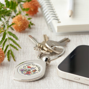 Save the Pollinator with bee, butterfly & flowers Key Ring