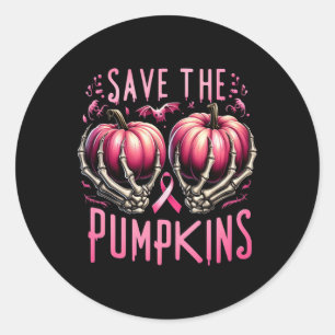Save The Pumpkins Skeleton Halloween Breast Cancer Classic Round Sticker