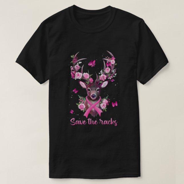 Save The Racks Deer Antlers Breast Cancer Ribbon A T-Shirt (Design Front)