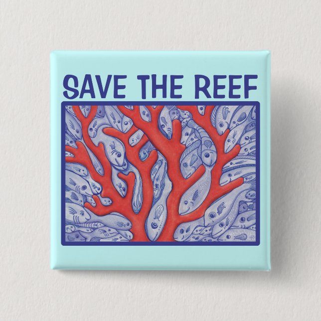 Save the Reef Happy Fish Square Button (Front)