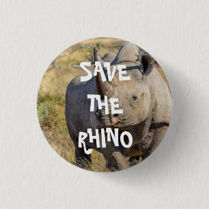 SAVE THE RHINO 3 CM ROUND BADGE