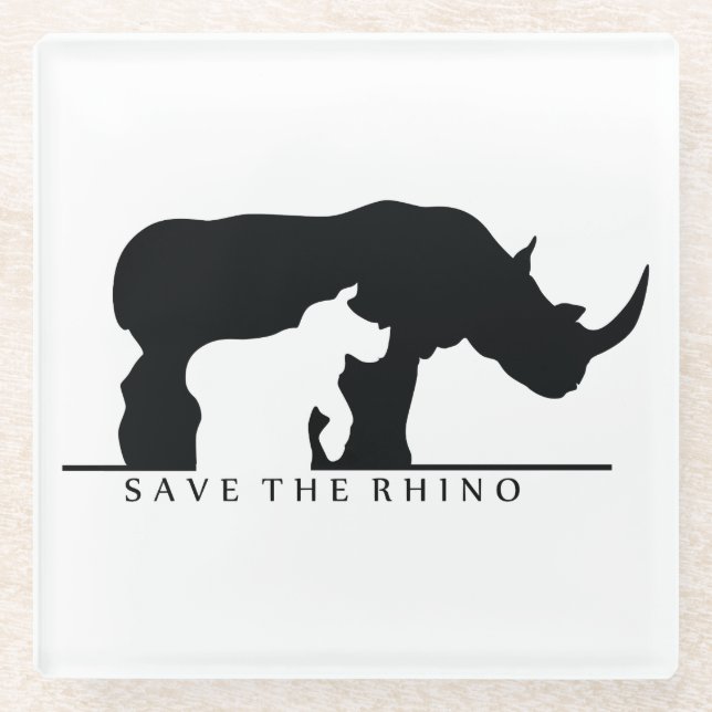 Save the Rhino Glass Coaster (Front)