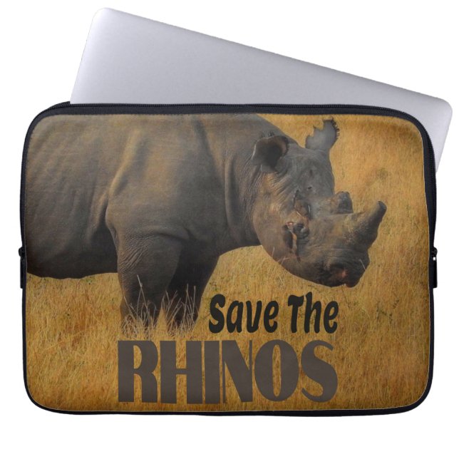 Save The Rhinos Laptop Sleeve (Front)