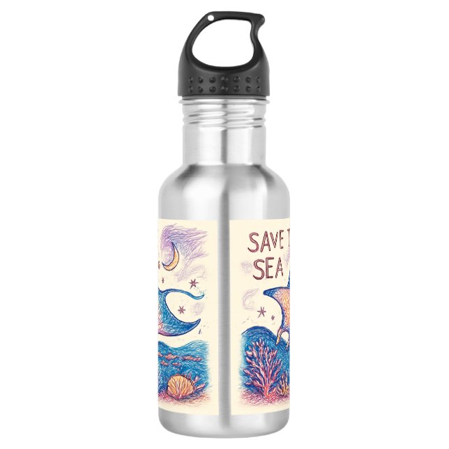 Save the Sea - Colour Pencil Ocean Art 532 Ml Water Bottle (Front)