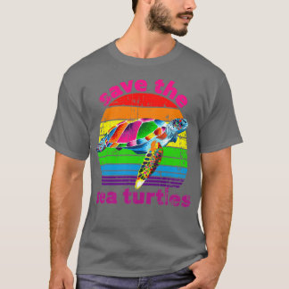 Save the Sea Turtles vintage retro Rainbow design T-Shirt