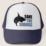 Save The Sharks, Save The Fins Trucker Hat<br><div class="desc">Sure, they're blood thirsty predators perfectly evolved since the prehistoric era for killing and slaughter, but its not worth driving them to the brink of extinction just so you can get your hands on their fins for that sweet and delicious shark fin soup. No more nets, no more shark death....</div>
