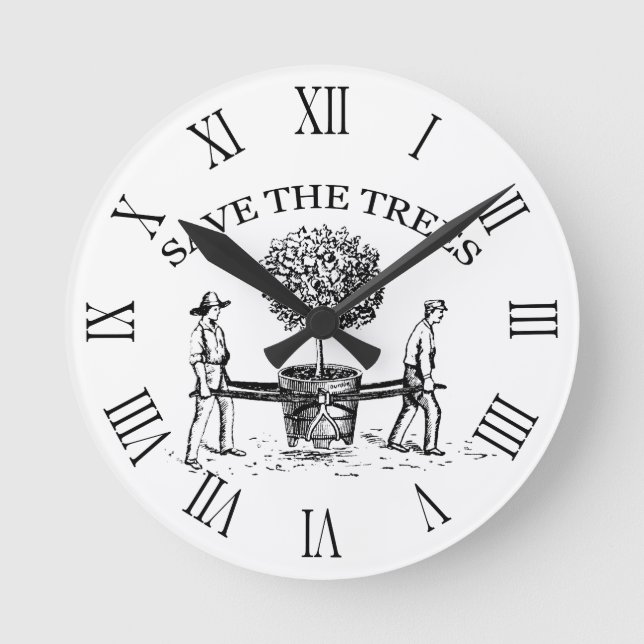 Save the Trees Vintage Illustration Wall Clock (Front)