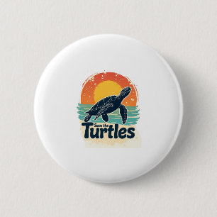 Save The Turtles Animal Rights Sea Turtle Retro St 6 Cm Round Badge